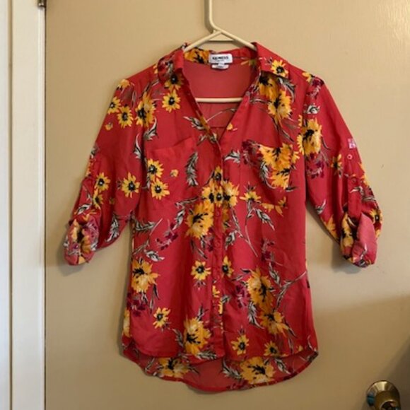 Express Tops - Express Portofino Red Button Down Shirt